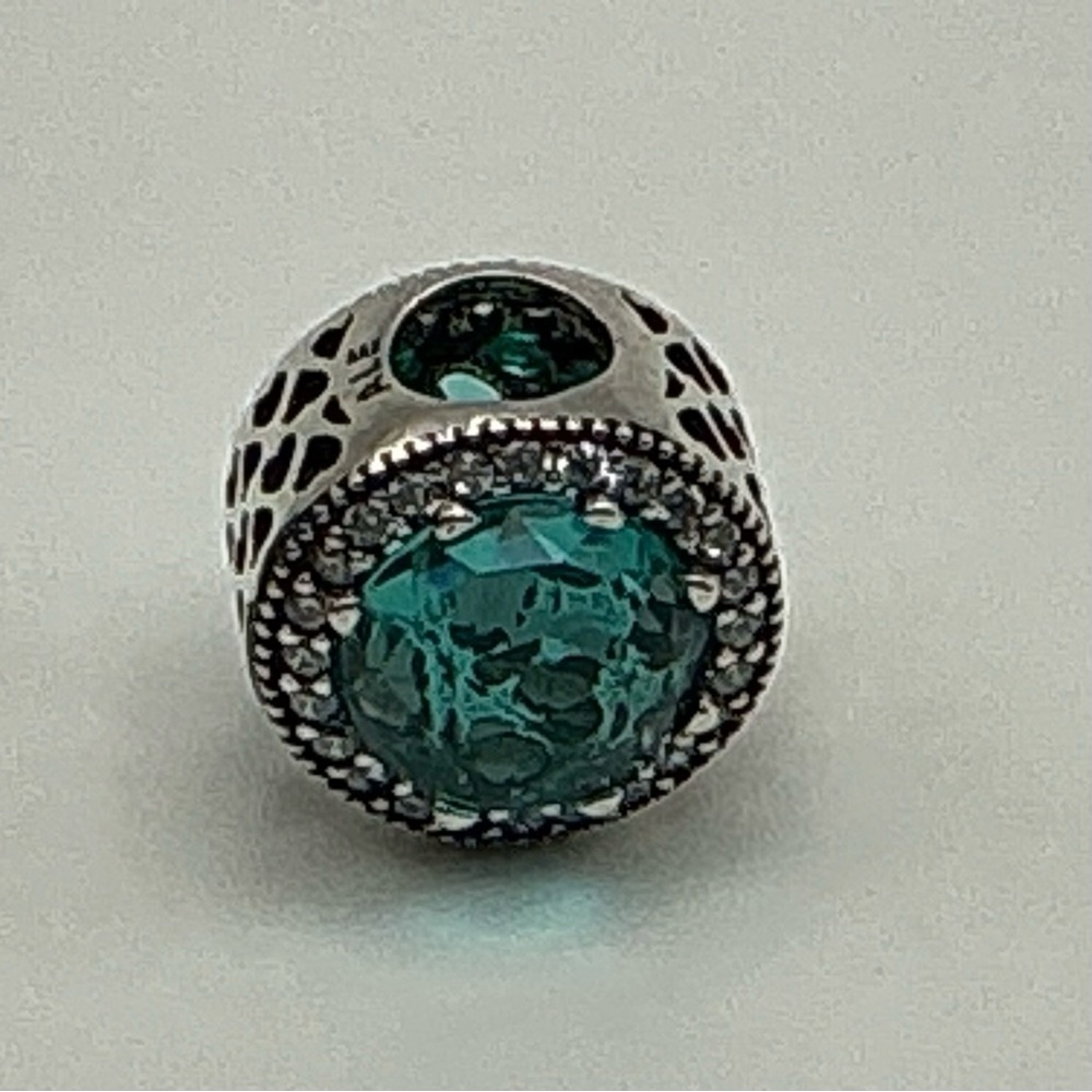 Pandora Teal Crystal Hearts Halo Charm ALE S925 Sterling Silver